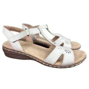 Naturalizer Soul MJ Nat Brio White Leather T Strap Open Toe Womens Sandals sz 6